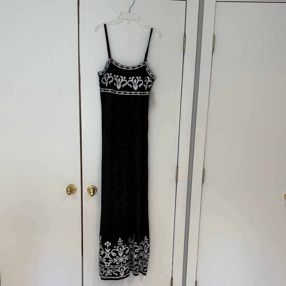 INC International Concepts Black and White Embroidered Maxi Dress